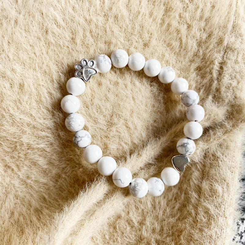 Natural Gemstone Bracelet with Paw & Heart Charm – Handcrafted Design