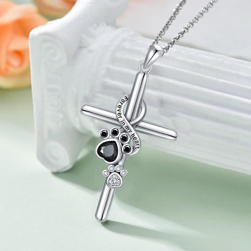 925 Sterling Silver Paw & Cross Necklace