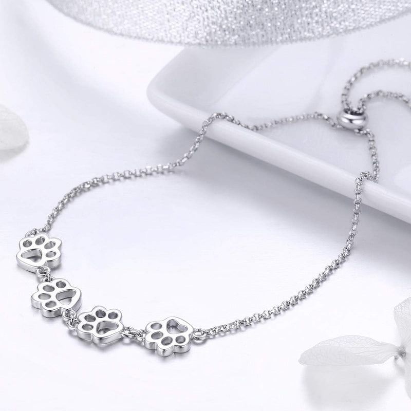 Sterling Silver Paw Print Bracelet – Adjustable Fit