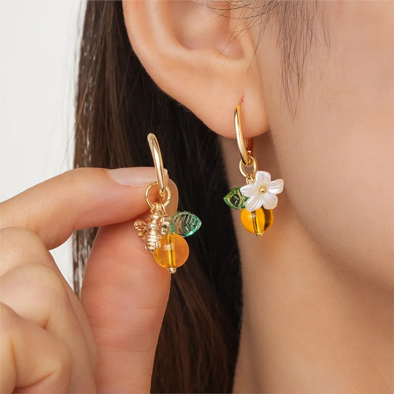 Orange Blossom Bee Hoop Earrings