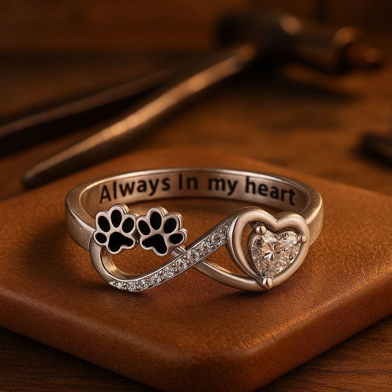 Zirconia Paw Ring with Heart and Infinity Design