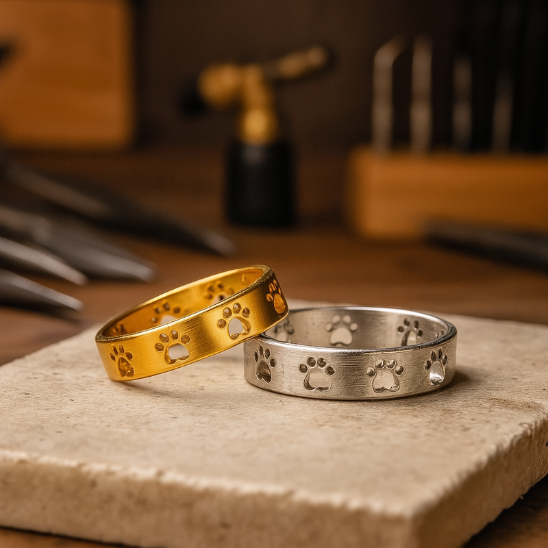 Gold-Tone Paw Print Ring – Stainless Steel