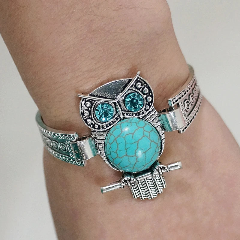 Vintage Owl Turquoise Charm Bracelet