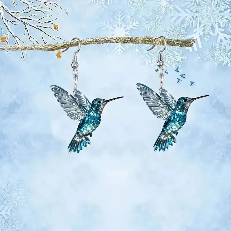 Blue Crystal Hummingbird Earrings