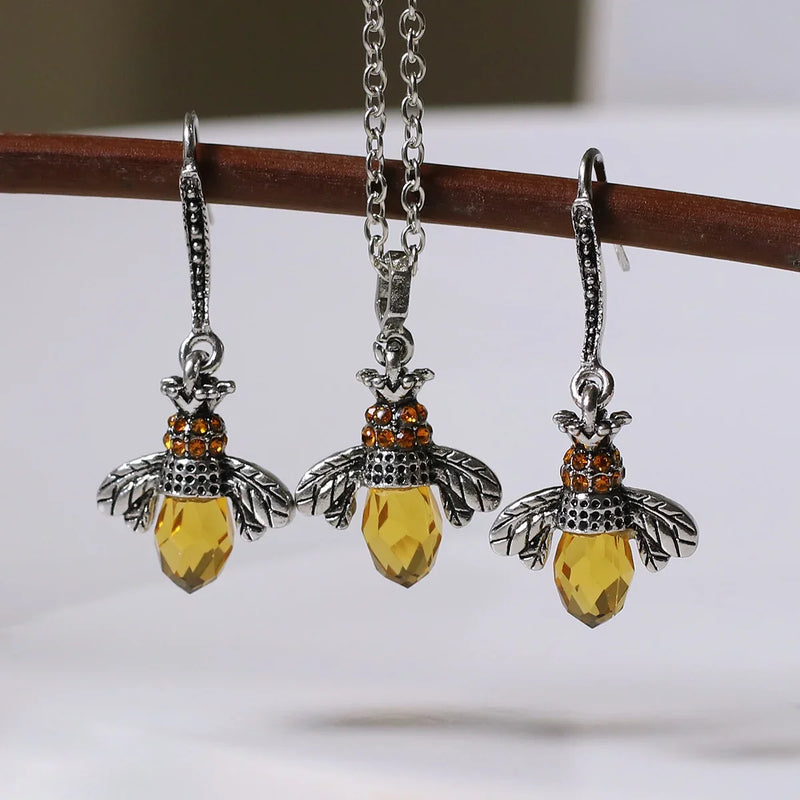 Vintage Bee Necklace & Earrings Set