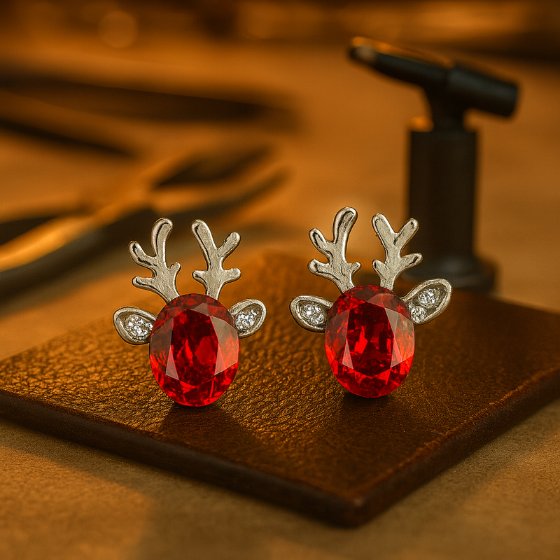 Festive Reindeer Crystal Stud Earrings