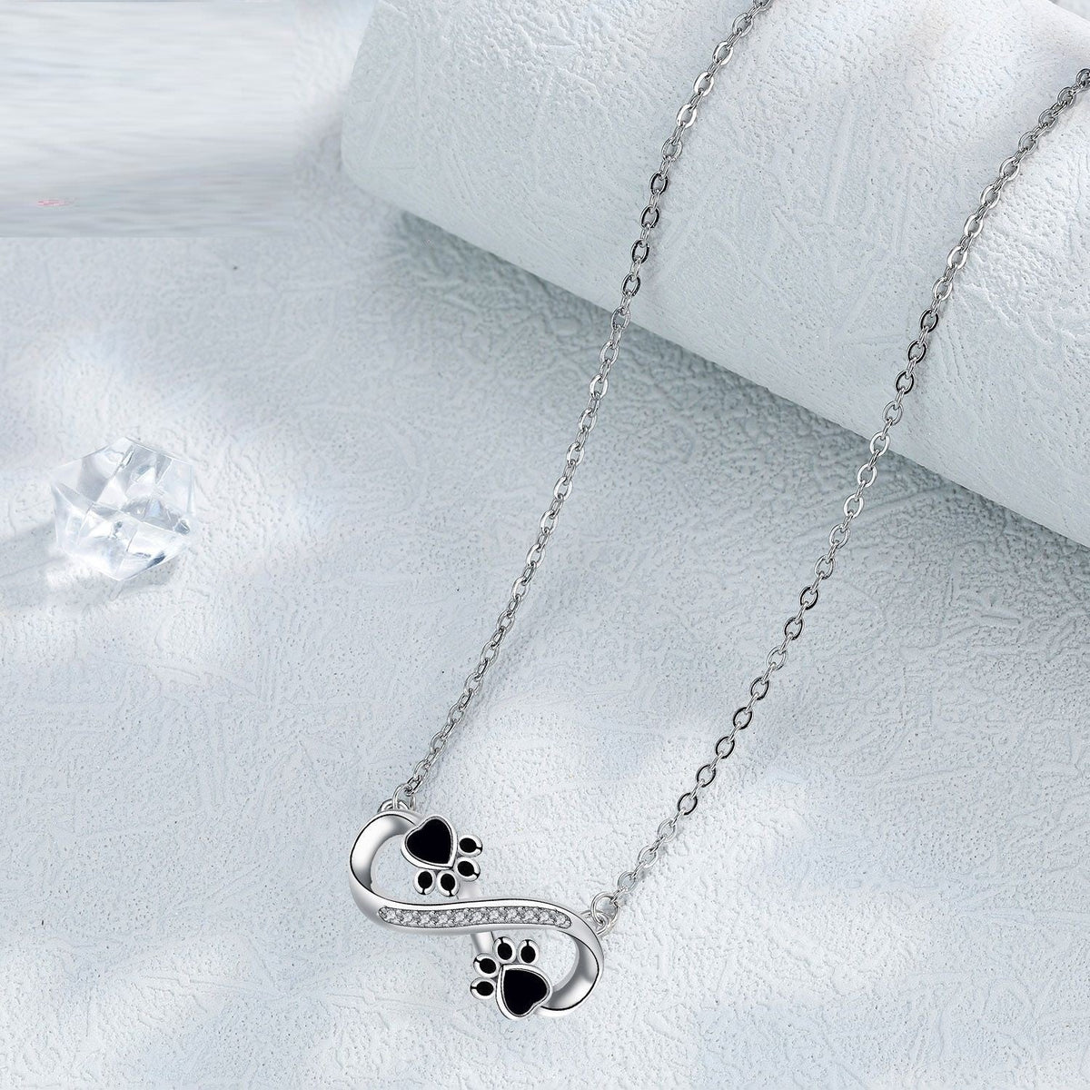 Infinity Paw Print Necklace with Zirconia