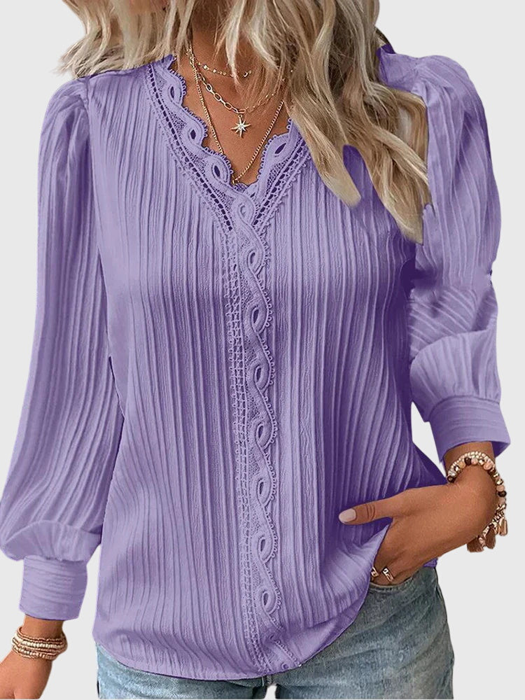 Andrea | Blouse élégante à col en V côtelé