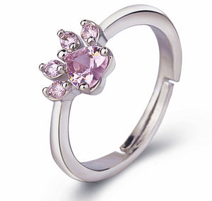 Rose Gold Paw Jewelry Set – 4 Pieces with Zirconia Heart (Ring, Necklace, Earrings, Bracelet)