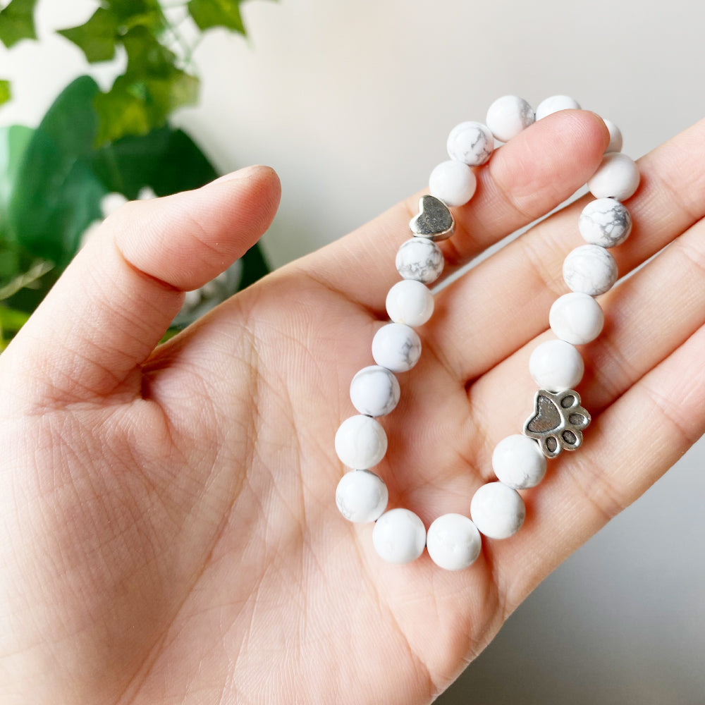 Natural Gemstone Bracelet with Paw & Heart Charm – Handcrafted Design