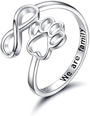 Handcrafted Paw & Heart Ring – Adjustable 925 Sterling Silver