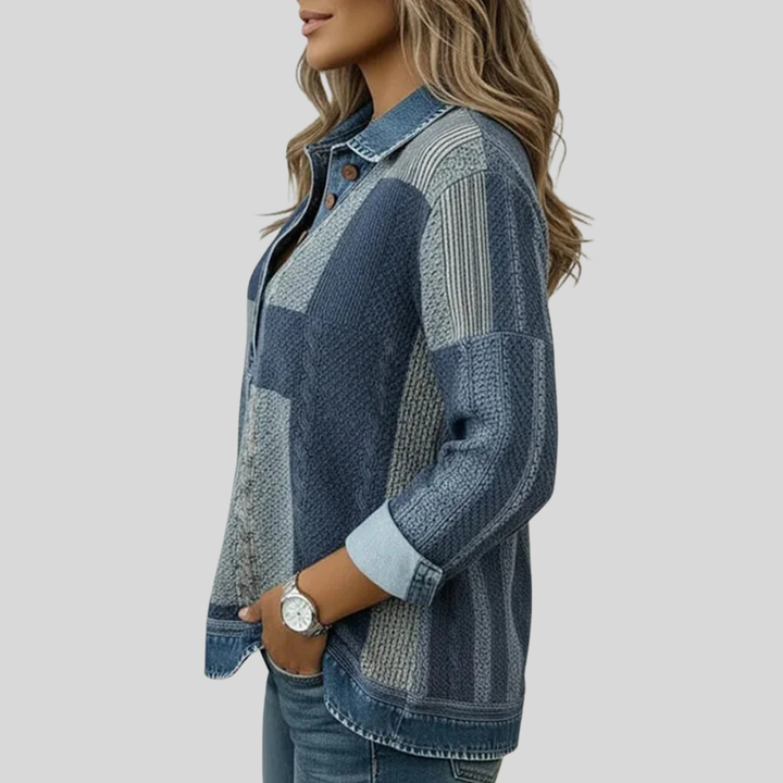 Pull Patchwork Effet Denim pour Femme Sylvie
