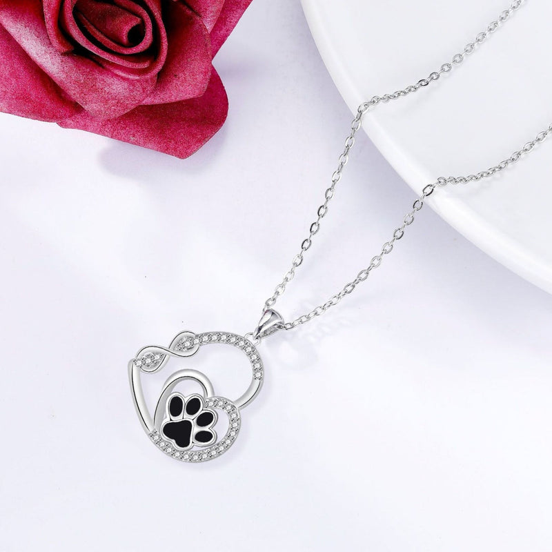 Infinite Double Love Paw Print Pendant Necklace