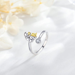 925 Sterling Silver Dog Ring wit Zirconia – Adjustable & Handmade