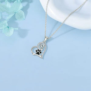 Handcrafted Dog Paw Print and Bone Necklace with Zirconia