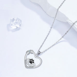 Little Feet Dog Paw Print Necklace and Zirconia