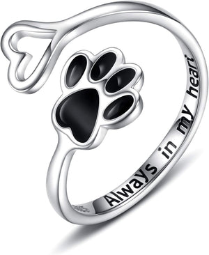Handcrafted Paw & Heart Ring – Adjustable 925 Sterling Silver
