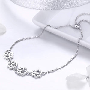 Sterling Silver Paw Print Bracelet – Adjustable Fit