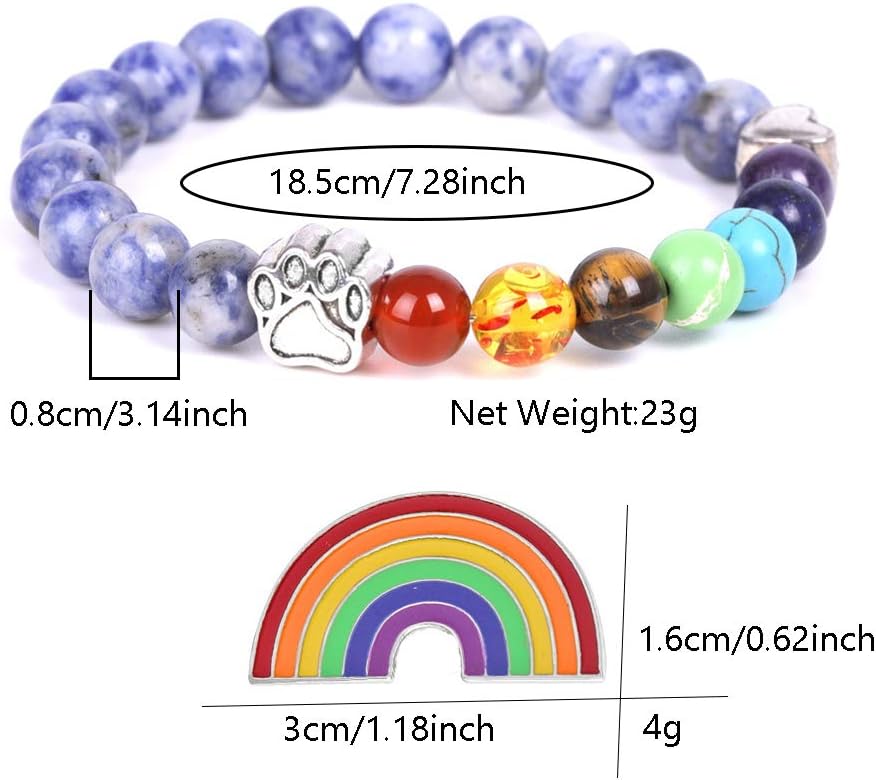 Bracelet commémoratif du Pont de l'Arc-en-ciel – Cadeau de perles des 7 chakras pour le deuil d'un animal