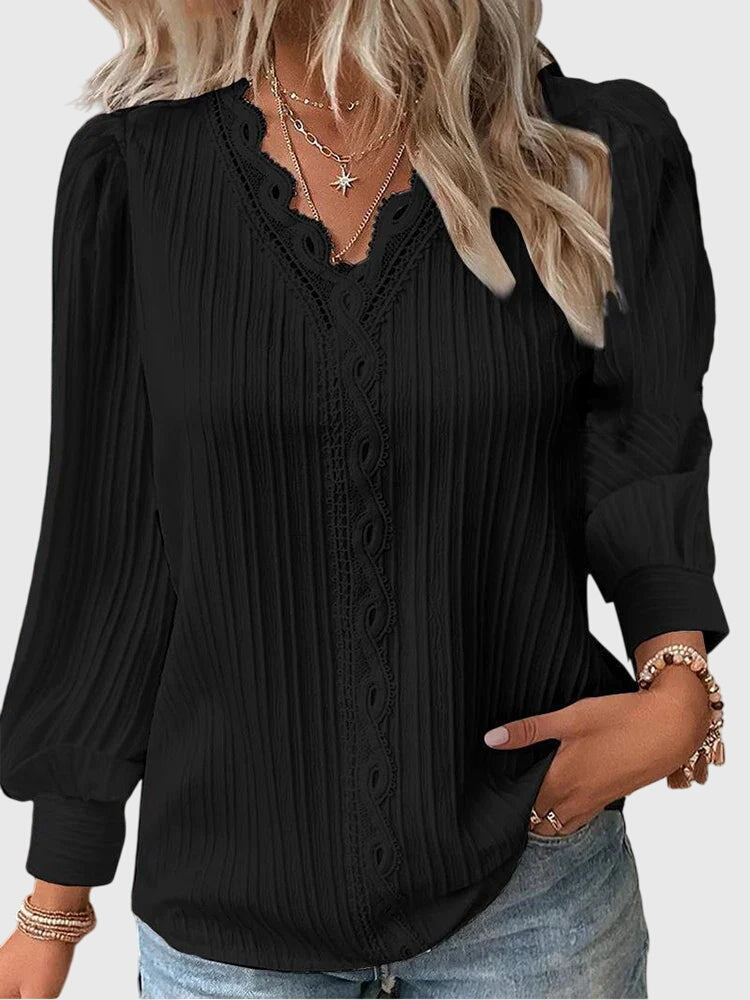 Andrea | Blouse élégante à col en V côtelé