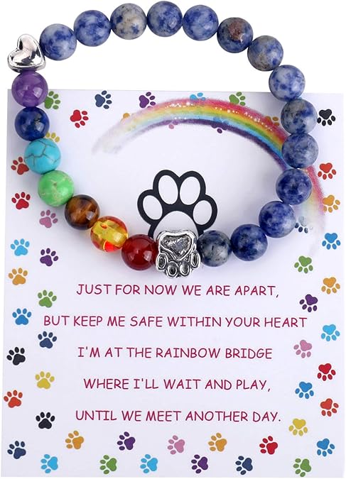 Bracelet commémoratif du Pont de l'Arc-en-ciel – Cadeau de perles des 7 chakras pour le deuil d'un animal