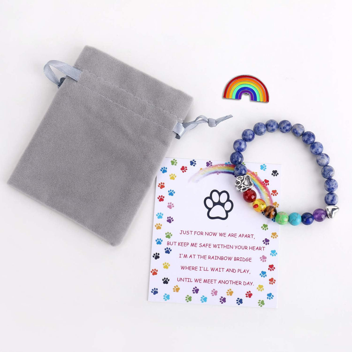 Bracelet commémoratif du Pont de l'Arc-en-ciel – Cadeau de perles des 7 chakras pour le deuil d'un animal