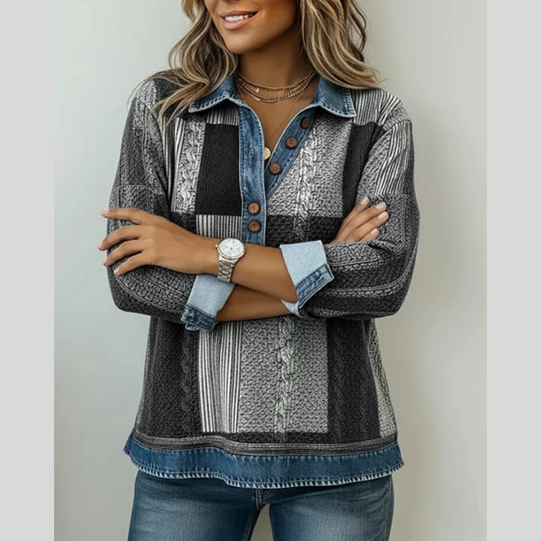 Pull Patchwork Effet Denim pour Femme Sylvie