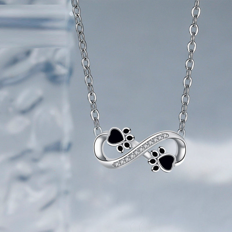 Infinity Paw Print Necklace with Zirconia