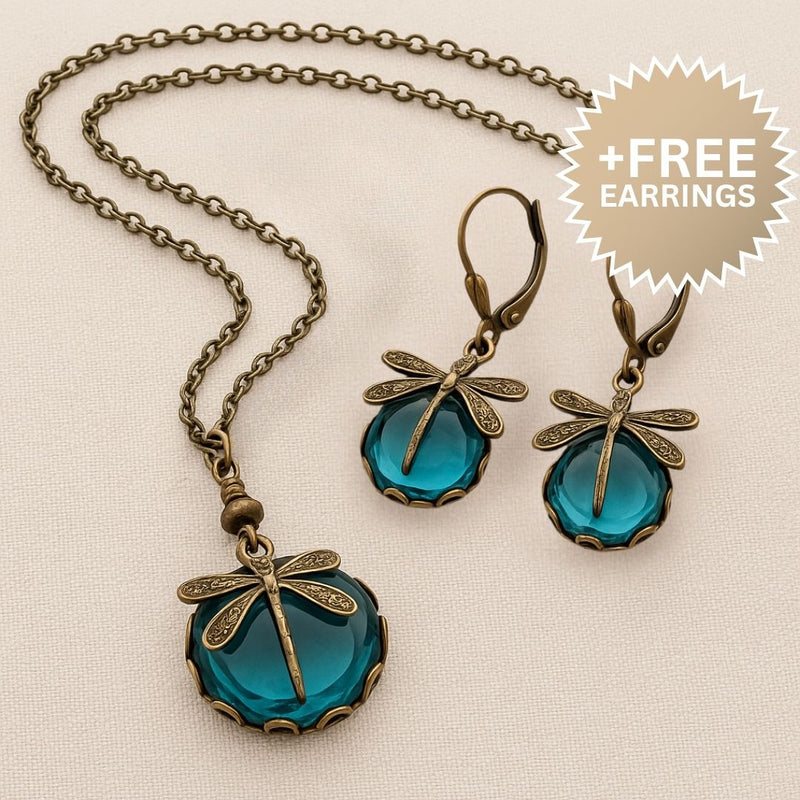 Beautiful Vintage Dragonfly Necklace with Bonus Earrings – Limited Time Offer