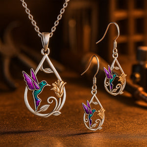 Beautiful Hummingbird Necklace for Women with Bonus Earrings