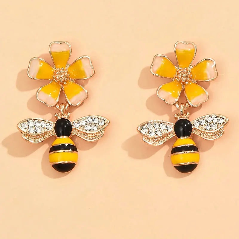 Bee & Sunflower Drop Earrings
