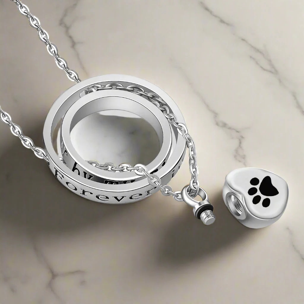 "No Longer By My Side, Forever In My Heart" – Stainless Steel Urn Paw Necklace