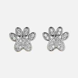 White Zirconia Paw Studs – Heart-Shaped Design