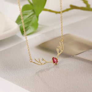 Deer Antler Necklace with Delicate Heart Charm