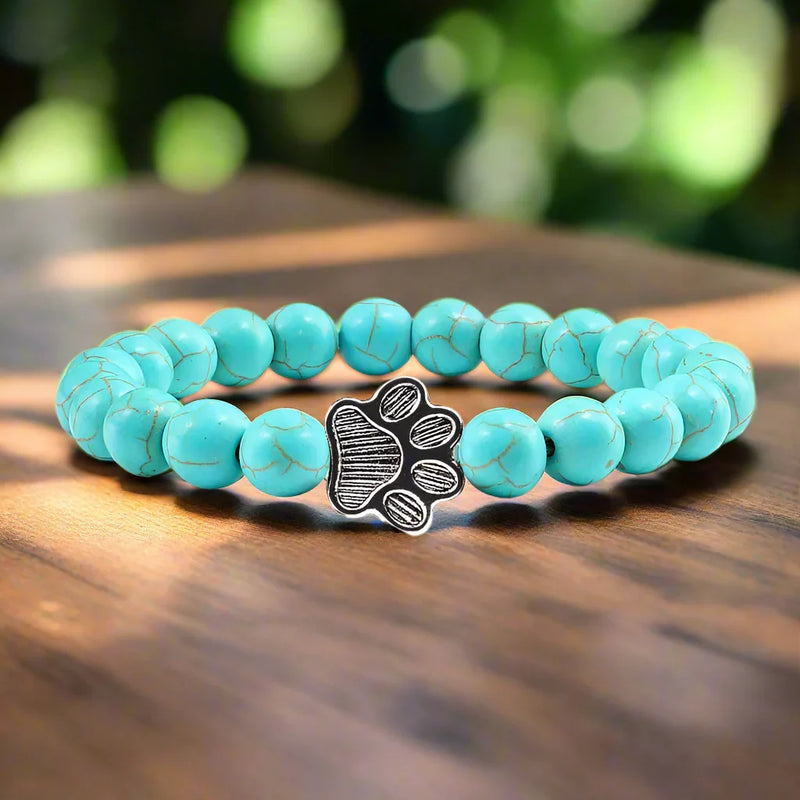 Beaded Paw Bracelet – Natural Stone Design