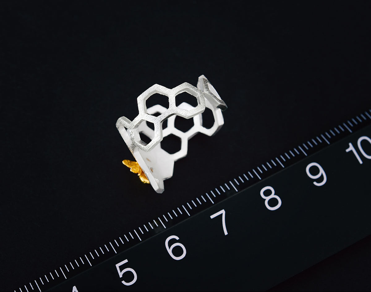 Adjustable 18K Gold Plated Honeycomb Ring