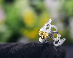 Adjustable 18K Gold Plated Honeycomb Ring