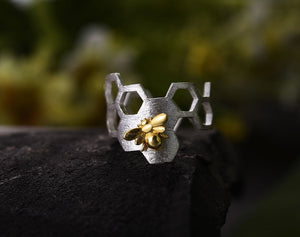 Adjustable 18K Gold Plated Honeycomb Ring