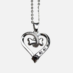 Dog Paw and Heart Necklace in Stainless Steel