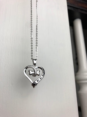 Dog Paw and Heart Necklace in Stainless Steel