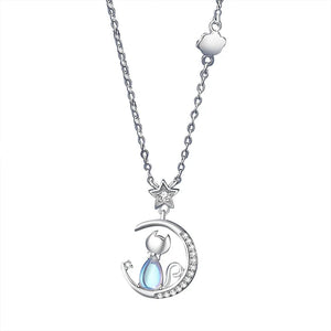 Cat Moon Sterling Silver Necklace