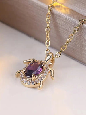 Purple Crystal Turtle Pendant Necklace