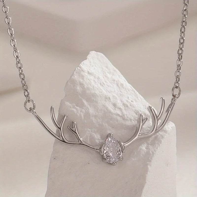 Deer Antler Necklace with Delicate Heart Charm