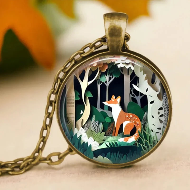 Forest Spirit Animal Glass Pendant Necklace