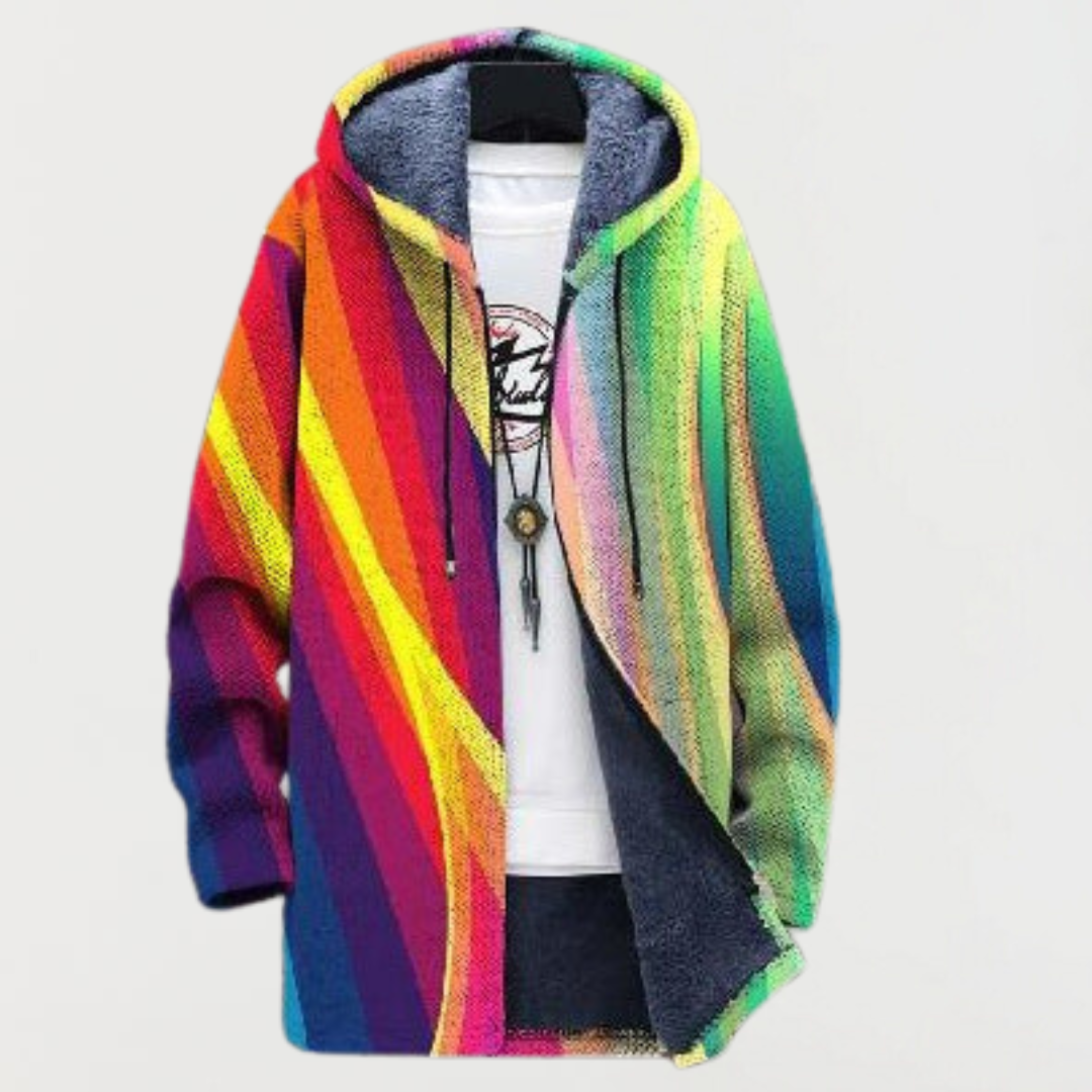 Cameron | Manteau à capuche rayures arc-en-ciel