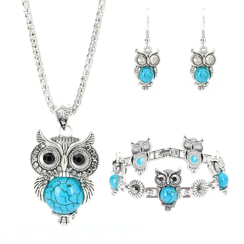 Turquoise Owl Wisdom Jewelry Set