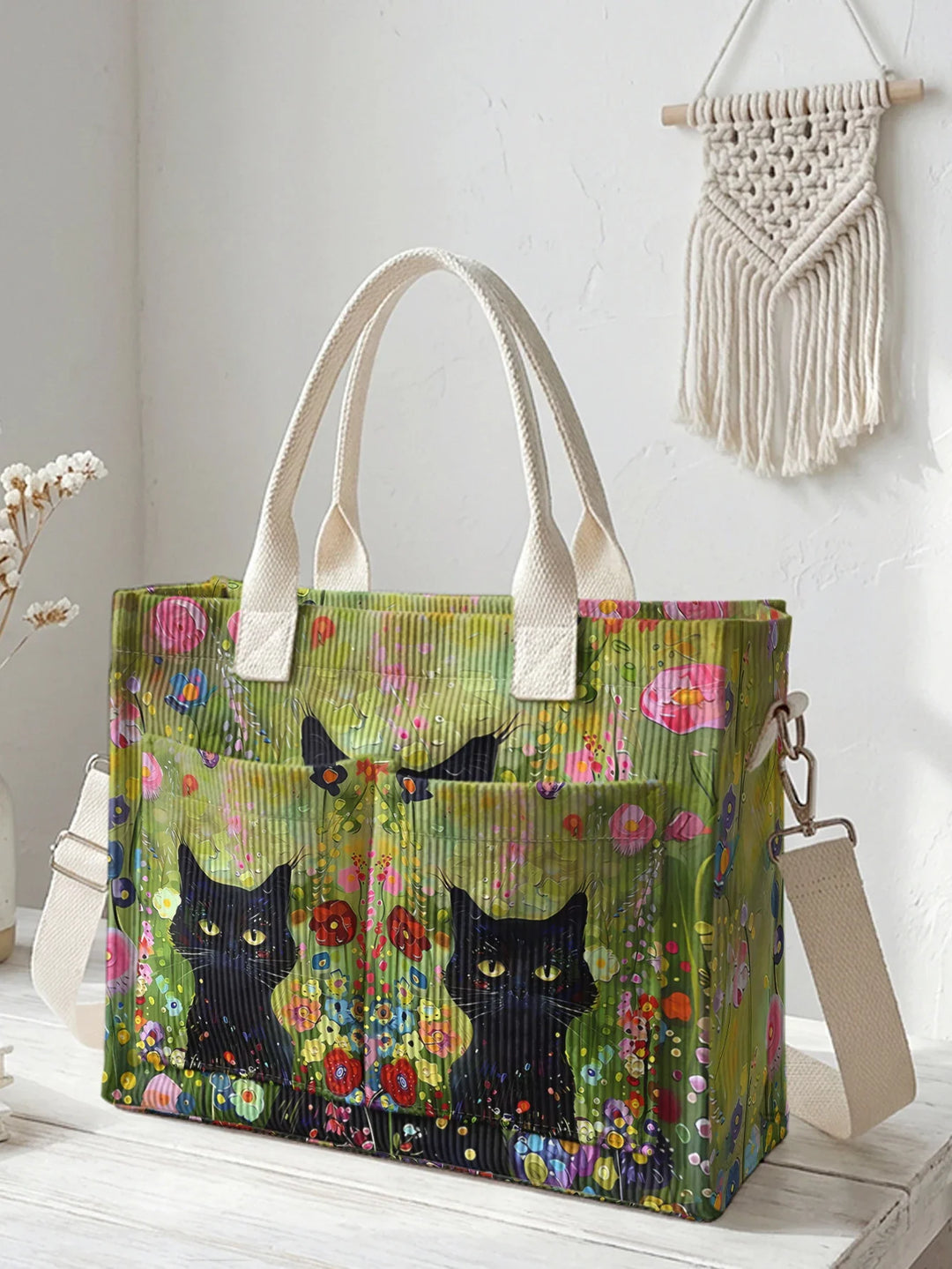 Chats du Jardin | Sac cabas en velours côtelé
