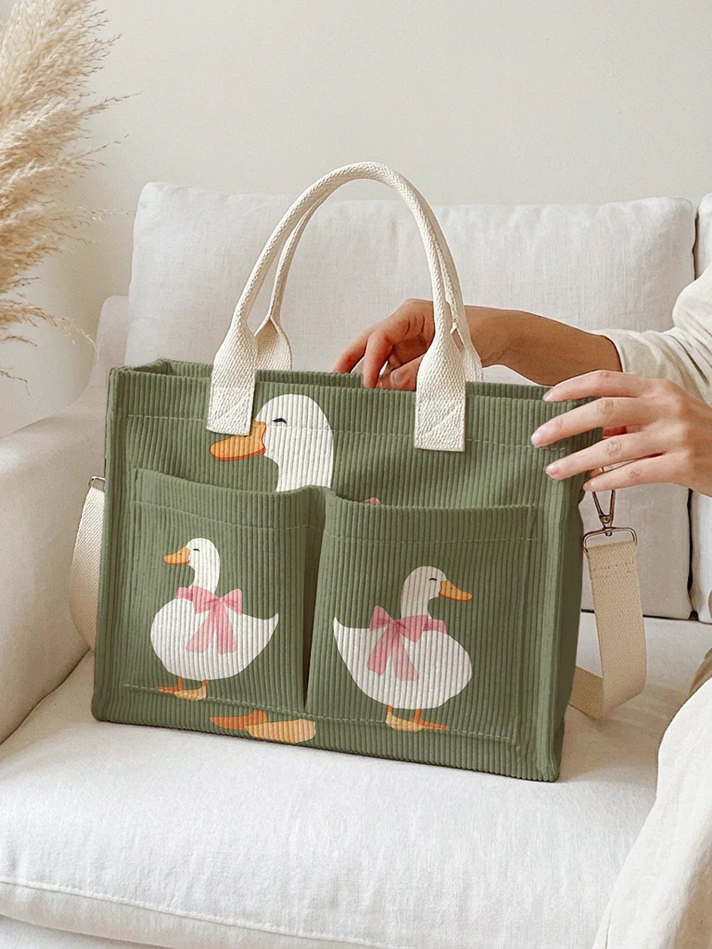Coin-Coin le Canard | Sac cabas en velours côtelé