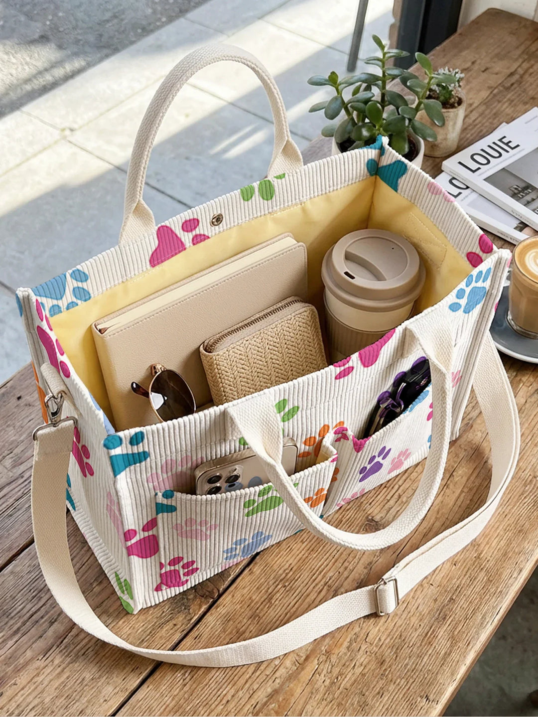 Pattes Colorées | Sac cabas en velours côtelé