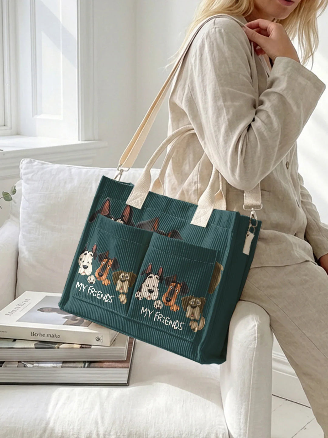 Toutou Bleu | Sac cabas en velours côtelé